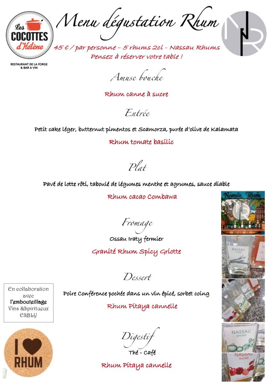 Menu spécial Rhums Jeudi soir 05 décembre 2019 Les cocottes d'Hélène